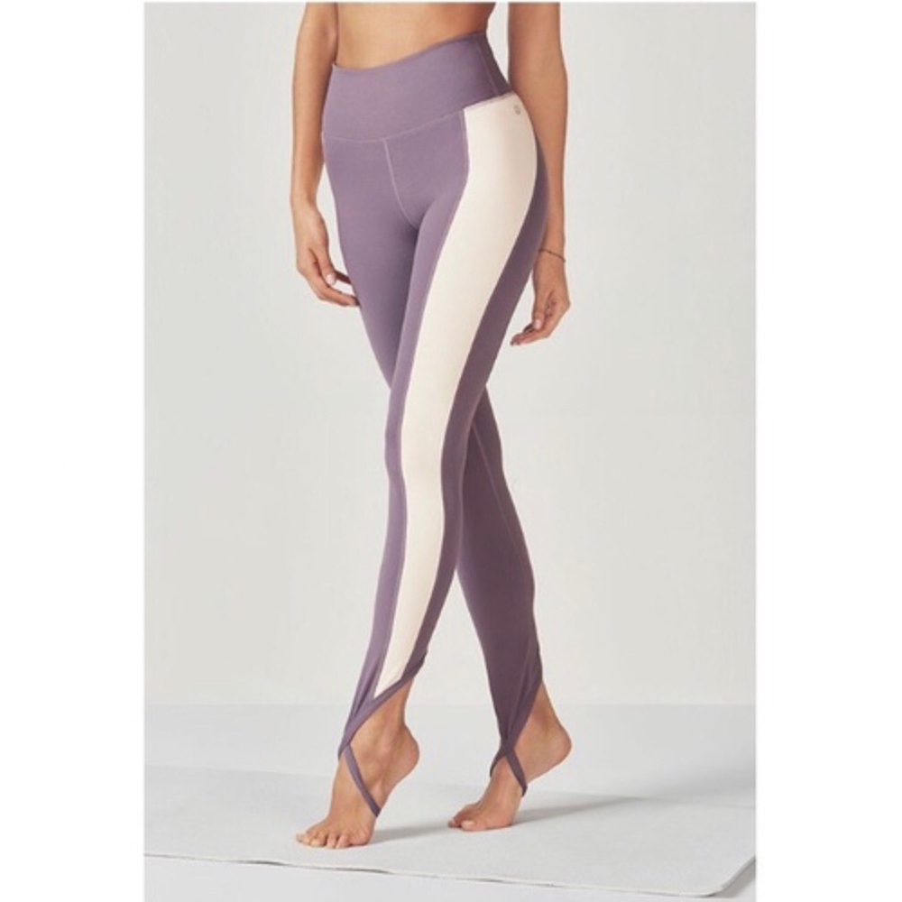 Fabletics Chara high-waisted purple color block stirrup leggings NWT